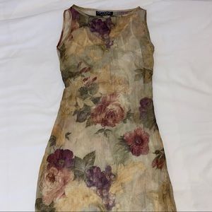 Vintage Multicolour Sheer Maxi Della Spiga Dress with Slip